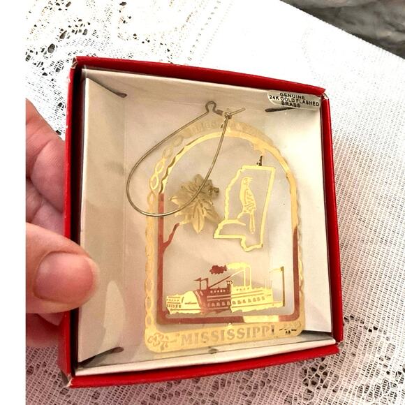 Vintage Indiana State Bird & Flower Ornament 24K Gold Finish - Picture 7 of 7